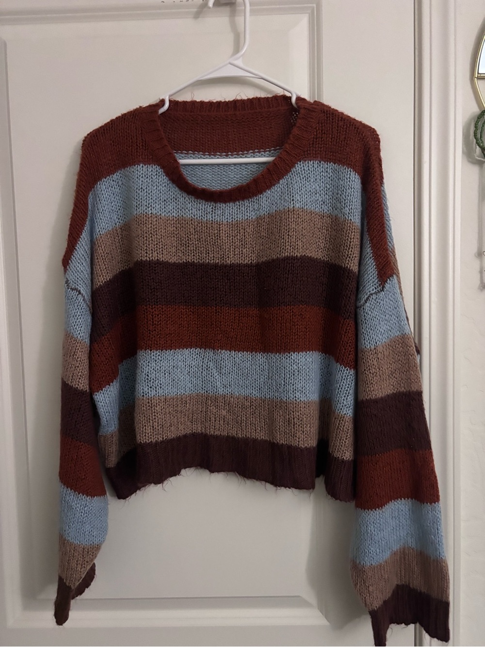 SHEIN Rust, Light Blue & Taupe Striped Crewneck Sweater